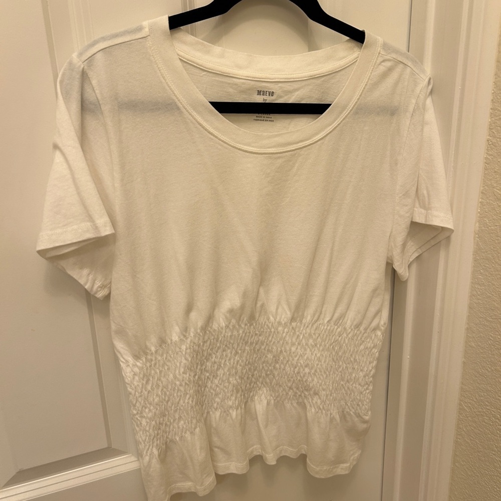 Anthropologie smocked waist white tee
